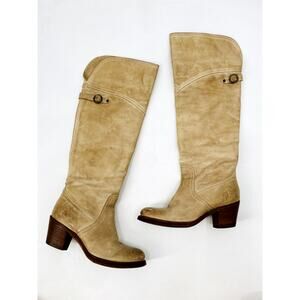 Frye Cream Leather Over The Knee Boots